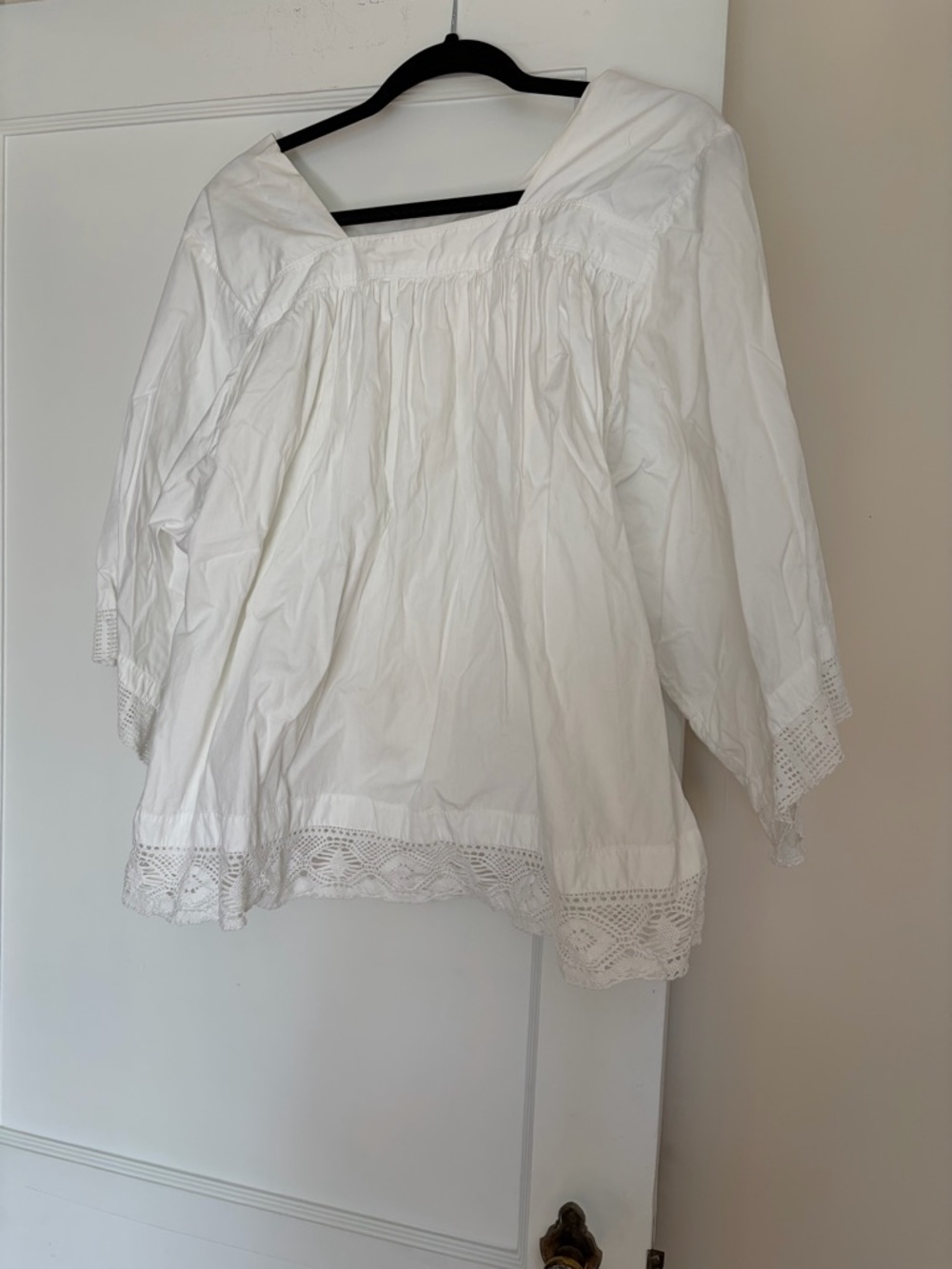 White Lace-Trim Peasant Top - Women